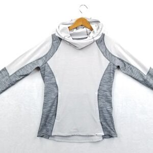 Obermeyer Pullover Women M White Gray Cowl Hoodie Vented Activewear Stretch Top